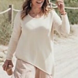 Peace Love World Asymmetrical Top Sweater Pull-Over Long Sleeve